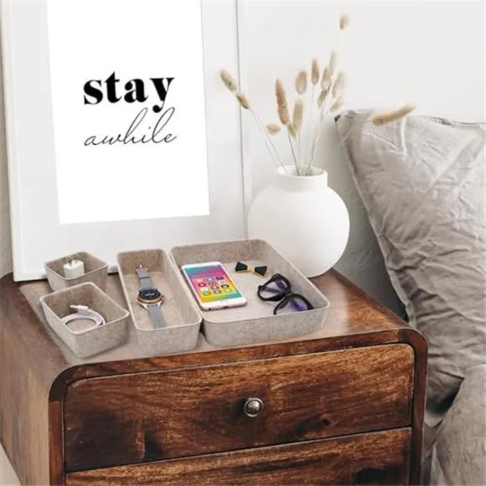 Desk Drawer Organizer Tray Set Beige Felt Office Storage 8 Piece Oatmeal